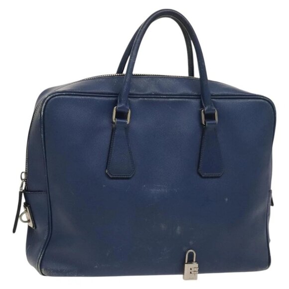 PRADA Business Bag Safiano leather Blue Auth SW798 - Picture 1 of 16